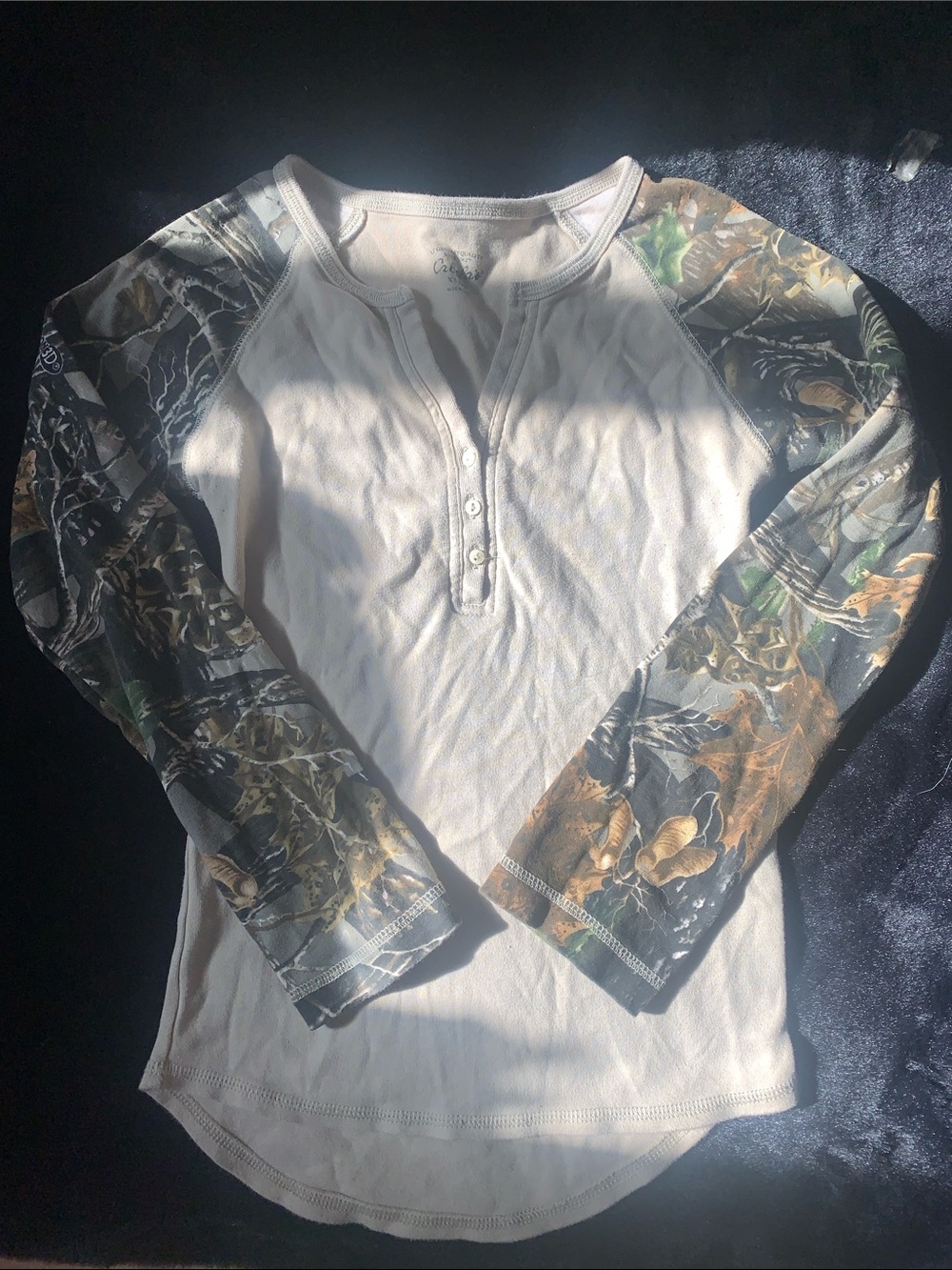 Cabela's Cream Henley with Camo Raglan Long Sleeves